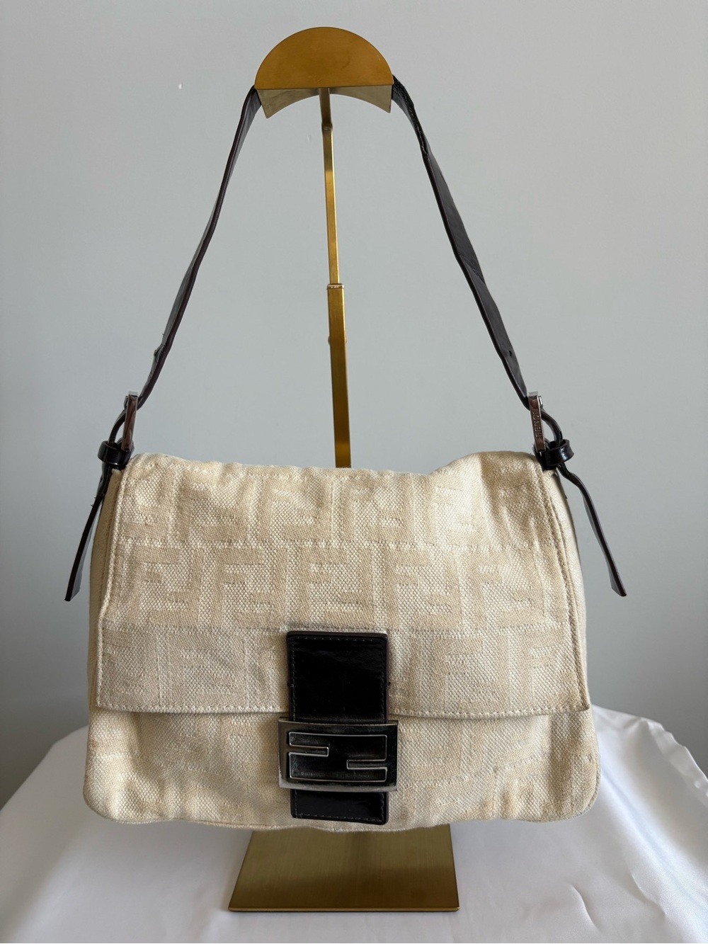 Cream Monogram Jacquard Shoulder Bag